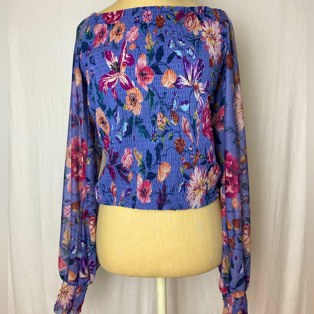 Anthropologie size L women's long sleeve floral  ribbed off the shoulder top